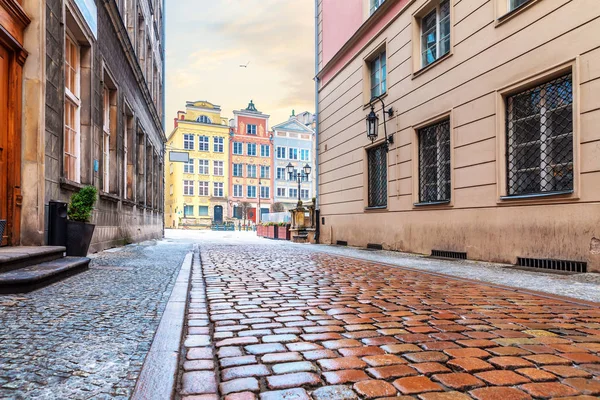 Calle Vieja Centro Gdansk Cerca Del Mercado Largo Ninguna Gente — Foto de Stock