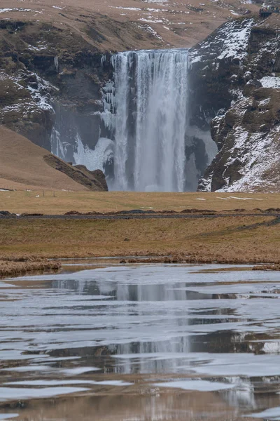 Belle Skogafoss Par Une Froide Journée Hiver Islande Europe — Photo