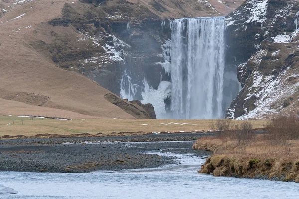 Schöner Skogafoss Einem Kalten Wintertag Island Europa — Stockfoto