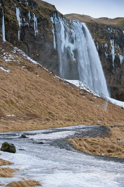 Όμορφη Seljalandsfoss Μια Κρύα Χειμωνιάτικη Μέρα Ισλανδία Ευρώπη — Φωτογραφία Αρχείου