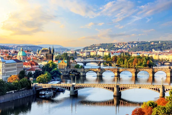 Prager Brücken Bei Sonnenaufgang Blick Vom Prager Metronom — Stockfoto