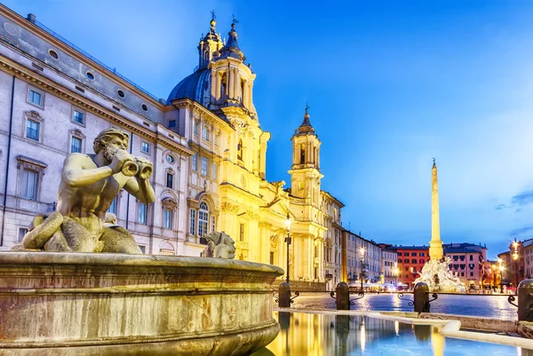 Piazza Navona Moor Fountain Roma Italia Vista Del Crepúsculo Sin — Foto de Stock