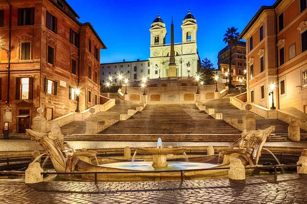 Plaza España Fontana Della Barcaccia Vista Nocturna Sin Personas Roma — Foto de Stock