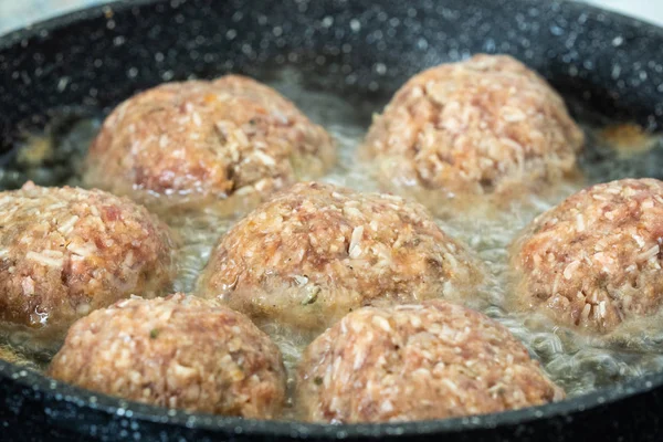 Gebakken Hamburgers Pan Braadvoer Olie — Stockfoto