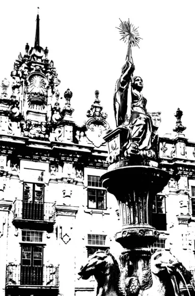 Schwarz Weiß Illustration Einer Kirche Santiago Compostela Spanien — Stockfoto