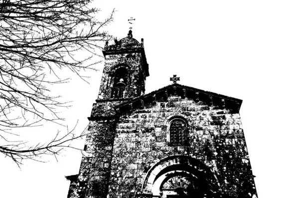 Illustrazione Bianco Nero Una Chiesa Santiago Compostela Spagna — Foto Stock