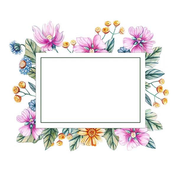 Cadre Carré Floral Fleurs Sauvages Aquarelle Une Place Pour Texte — Photo