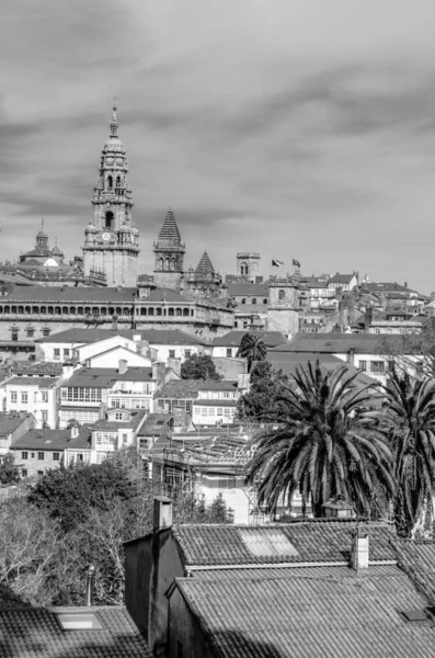 Stadtlandschaft Blick Auf Santiago Compostela Galicien Nordspanien Schwarz Weiß Bild — Stockfoto