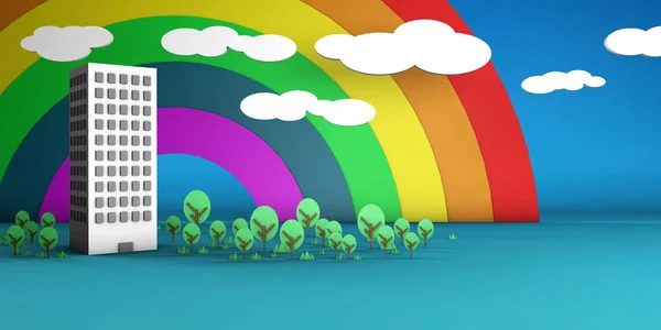 Rainbow Forest Cartoon Scenery Abstract Background