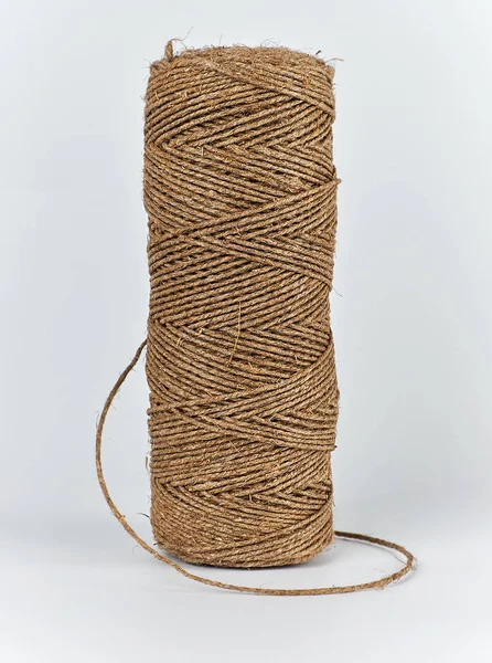 Spool Wrapped Brown Rope Jute White Background — Stock Photo, Image