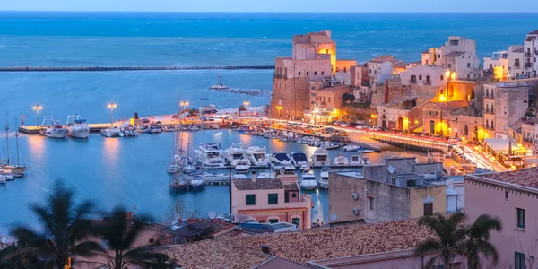 Güzel Panoramik Ortaçağ Kalesi Cala Marina Liman Kıyı Kenti Castellammare — Stok fotoğraf