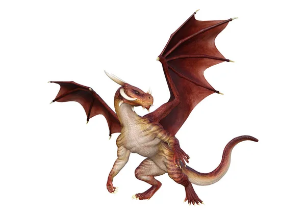 Renderowania Dragon Fantasy Czerwony Białym Tle — Zdjęcie stockowe
