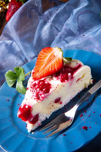 Beau Savoureux Gâteau Fromage Sans Cuisson Aux Fraises — Photo