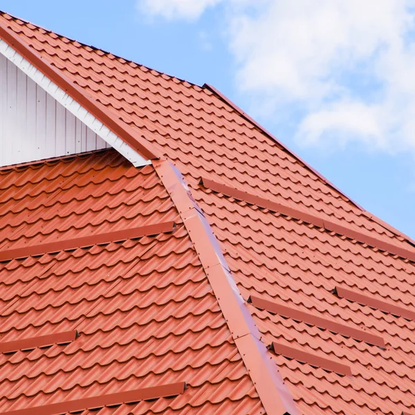 Taket Korrugerad Plåt Röd Orange Takläggning Metallprofil Vågig Form — Stockfoto