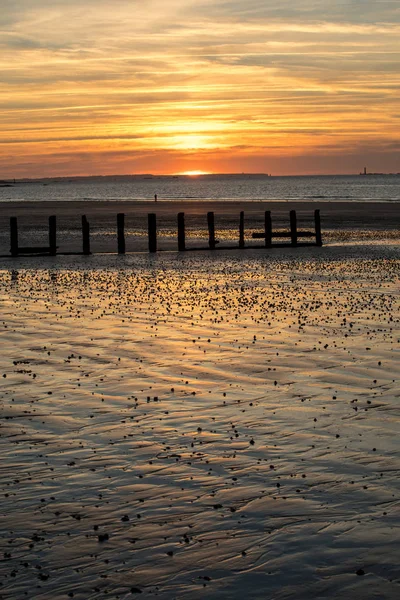 Vista Pôr Sol Beleza Praia Saint Malo Bretanha França — Fotografia de Stock