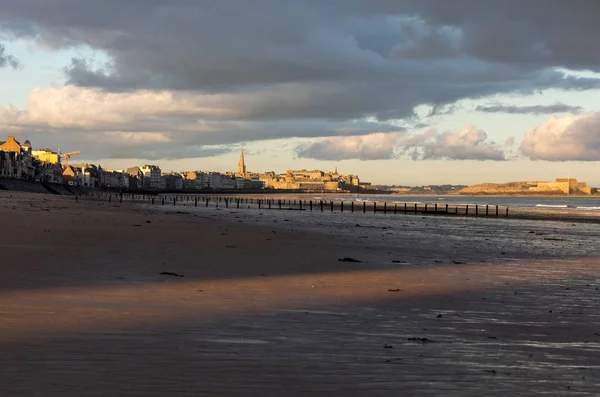 Luz Mañana Plage Sillon Ciudad Amurallada Saint Malo Francia Ille —  Fotos de Stock