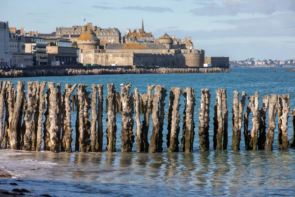 Vista Praia Cidade Velha Saint Malo Brittany França — Fotografia de Stock