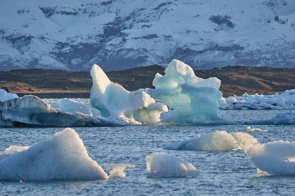 Lago Glacial Jokulsarlon Aterrizaje Entre Icebergs Flotantes —  Fotos de Stock