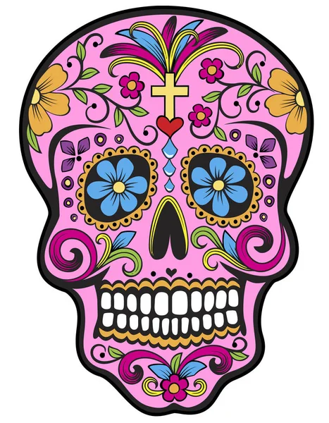 calavera skull mexican festival celebration dead day pink illustration