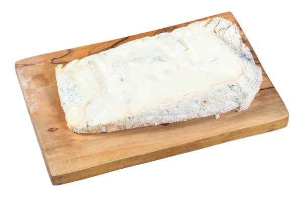 Piece Local Italian Gorgonzola Soft Blue Cheese Olive Wood Cutting — Stock Photo, Image