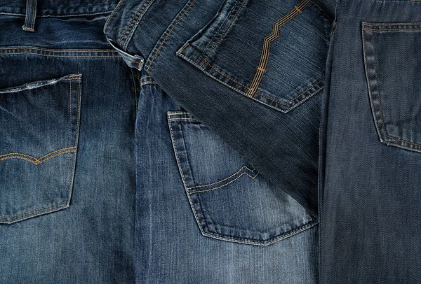 Lots Blue Classic Jeans Stacked Chaotically Back Pocket — Stock Photo, Image