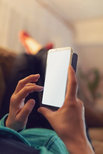 Mockup Immagine Della Mano Della Donna Che Tiene Telefono Cellulare — Foto Stock