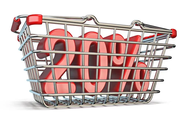 Carrello Shopping Acciaio Percent Segno Illustrazione Rendering Isolato Sfondo Bianco — Foto Stock