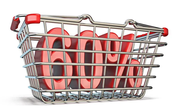 Steel Shopping Basket Percent Sign Render Illustration Isolated White Background — Stock Photo, Image