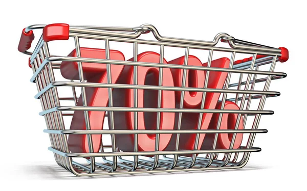 Steel Shopping Basket Percent Sign Render Illustration Isolated White Background — Stock Photo, Image