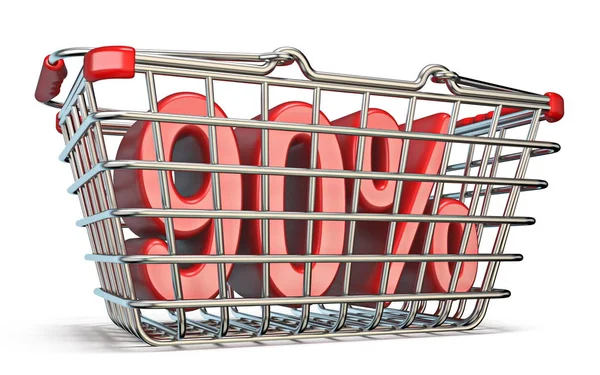 Steel Shopping Basket Percent Sign Render Illustration Isolated White Background — Stock Photo, Image