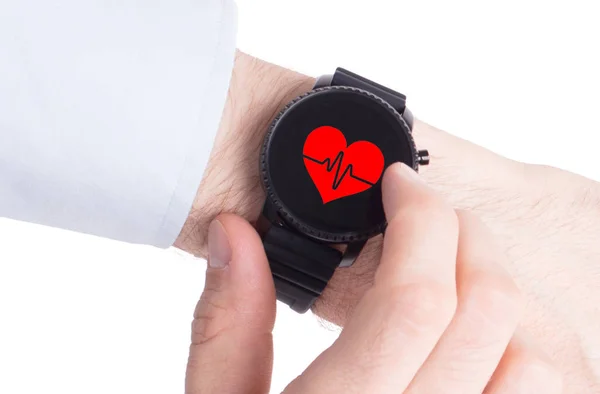 Smartwatch Noir Isolé Sur Fond Blanc Battements Cœur — Photo