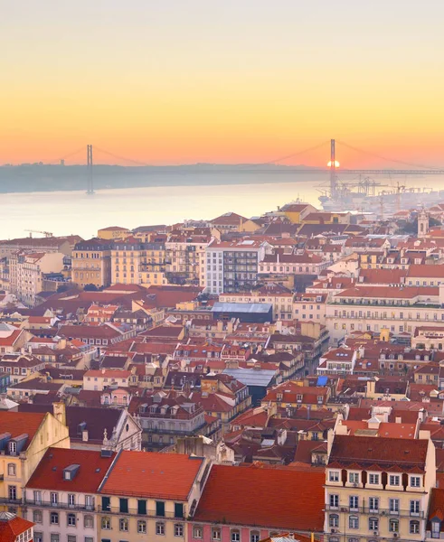 Skyline Van Lissabon Bij Zonsondergang Luchtfoto Portugal — Stockfoto