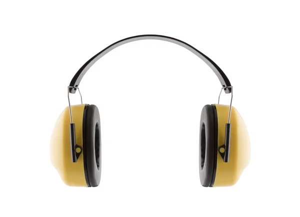 騒音からの保護 白い背景に隔離された耳の保護黄色の耳のマフ — ストック写真