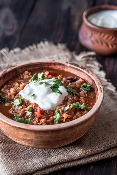 Guisado Lentilha Vermelha Picante Mexicano — Fotografia de Stock