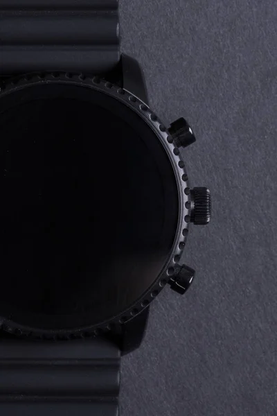 Черные Умные Часы Изолированы Черном Фоне — стоковое фото