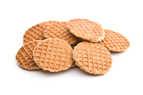 Zoete Wafelkoekjes Geïsoleerd Witte Achtergrond Nederlandse Wafels Met Karamel — Stockfoto