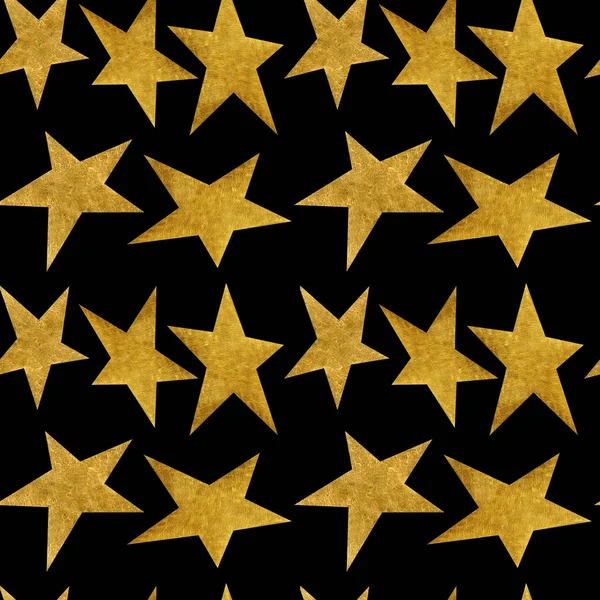 Vzor Bezešvé Zlatými Kovovými Hvězdami Černém Pozadí Stylová Ozdoba Geometrickými — Stock fotografie