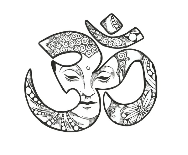 Hinduizm Czarny Biały Ilustracja Budda Medytacja — Zdjęcie stockowe