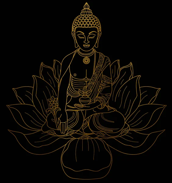 Goldenen Buddha Meditation Zen Metallischen Hintergrund Chakra Illustration — Stockfoto