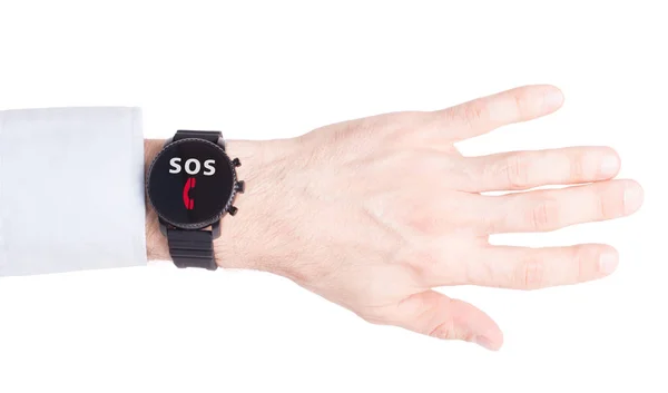 Czarny Smartwatch Izolowany Białym Tle Sos — Zdjęcie stockowe