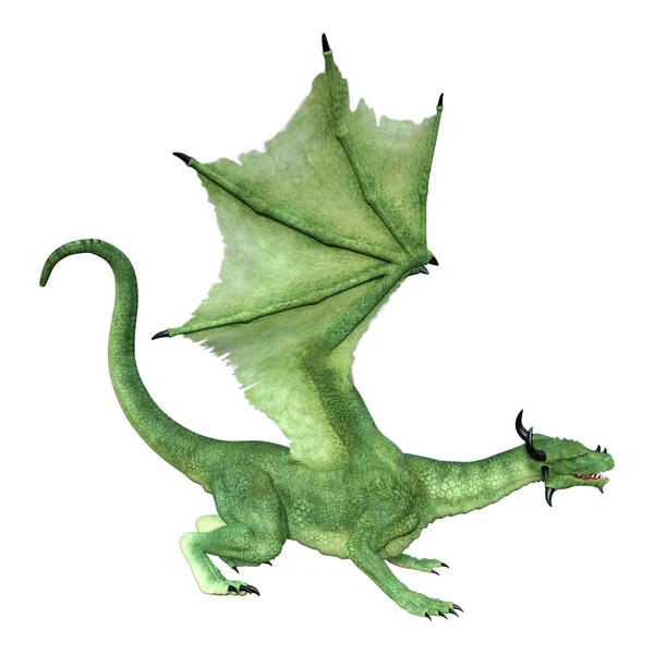 Representación Dragón Fantasía Verde Aislado Sobre Fondo Blanco —  Fotos de Stock