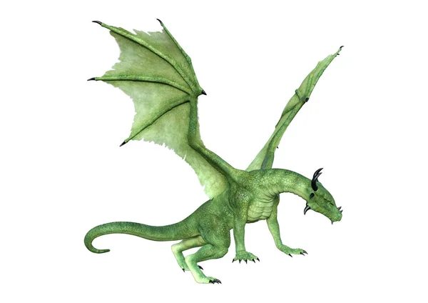 Representación Dragón Fantasía Verde Aislado Sobre Fondo Blanco —  Fotos de Stock