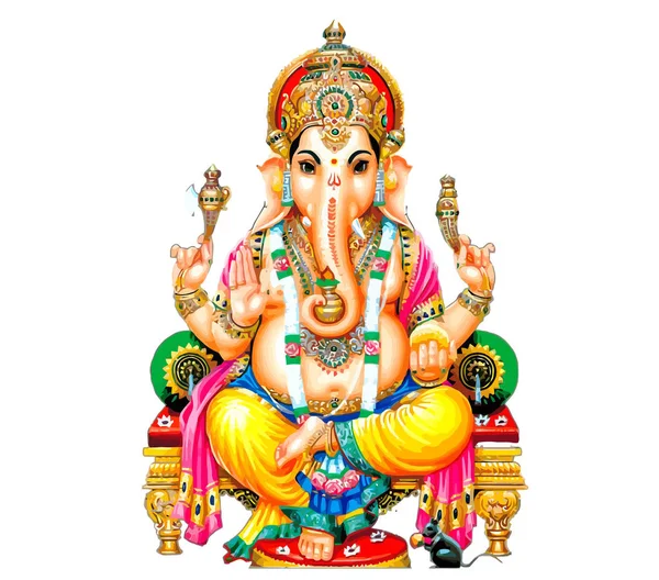 Sentado Ganesha Hindu Lorde Mitologia Abençoar Deus Ilustração Ásia Mouse — Fotografia de Stock