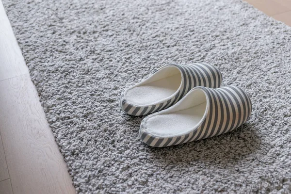 Slipper Grijs Tapijt Vloer Thuis — Stockfoto