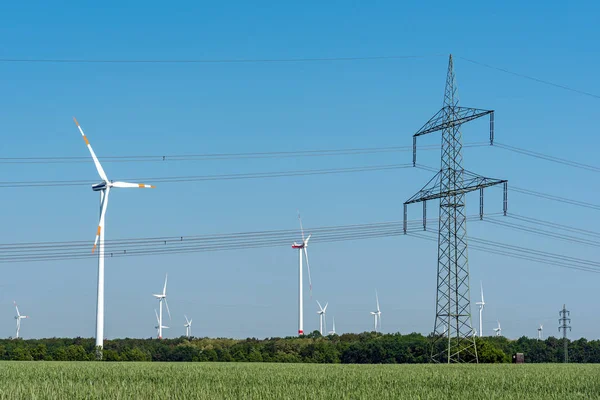 Línea Aérea Aerogeneradores Vistos Alemania Rural — Foto de Stock