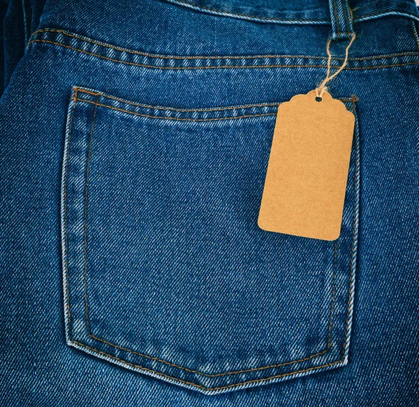 Bunden Ett Rep Tom Rektangulär Brun Papperslapp Blå Jeans Full — Stockfoto