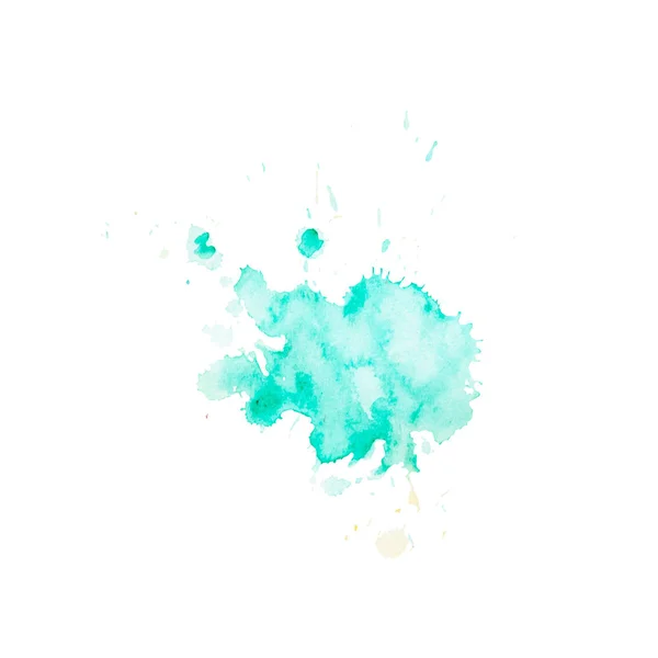 Aquarelvlek Van Aqua Met Spetters Scheidingen Geïsoleerde Smaragdgroene Vlek Een — Stockfoto