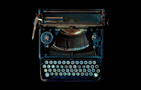 Velho Vintage Máquina Escrever Isolado Sobre Preto Vista Superior — Fotografia de Stock