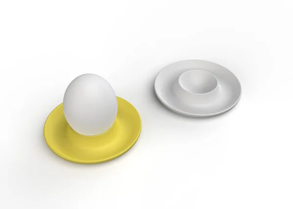 Jajko Żółtym Kubku Jeden Pusty Kubek Widok Boku Dobre Śniadanie — Zdjęcie stockowe