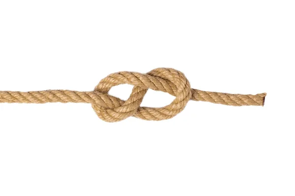 Rope Isolated Macro Figure Eight Node Knot Two Brown Ropes — Stock Photo, Image